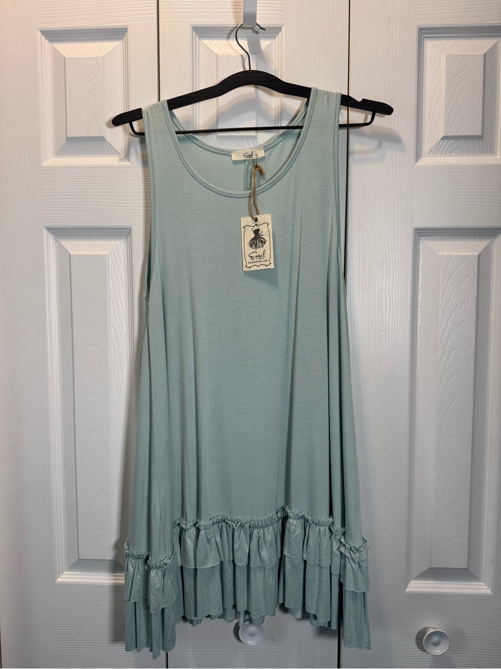 Soft Ruffle-Hem Mini Dress in Sage Green